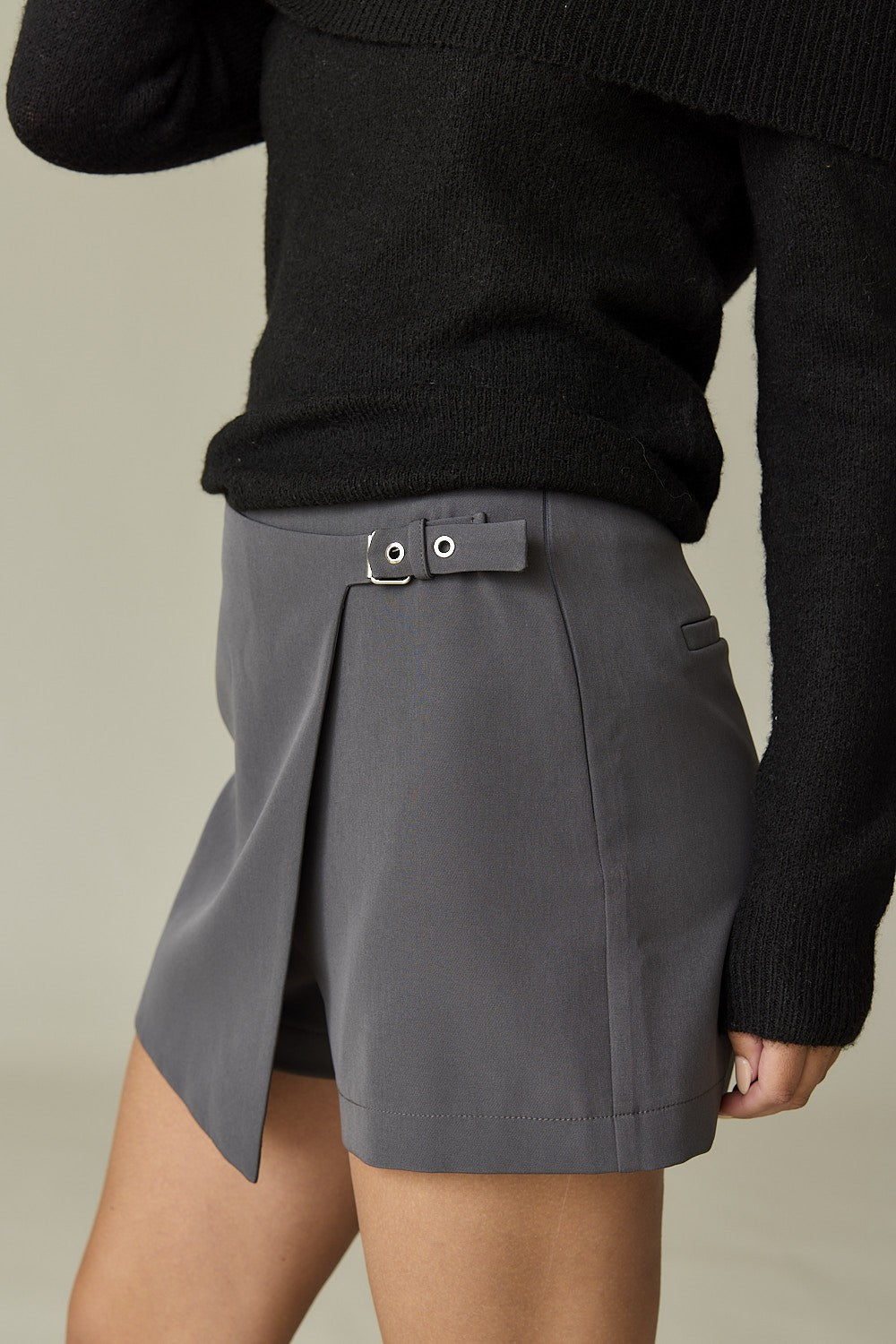 Asymmetric High-Waist Skort with Tab Detail