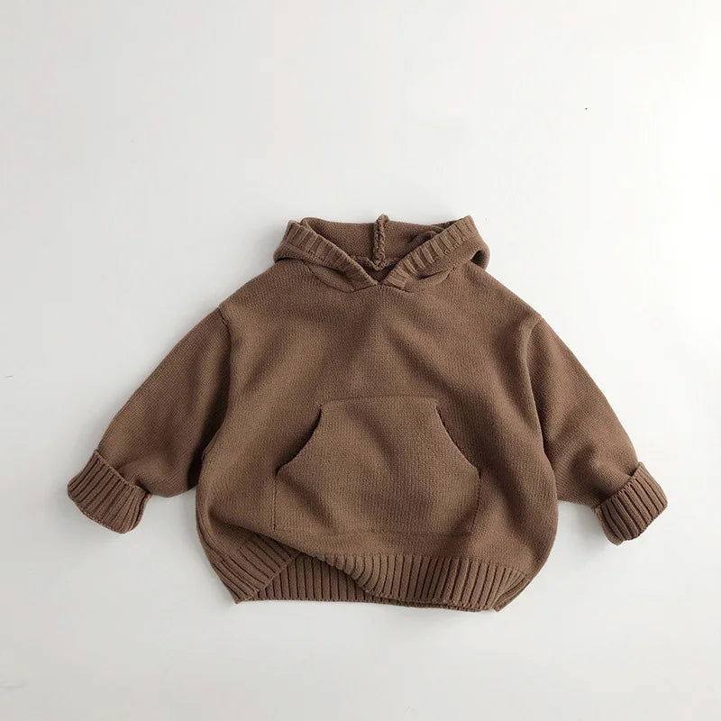 Fine Knit Hooded Sweater with Front Pocket