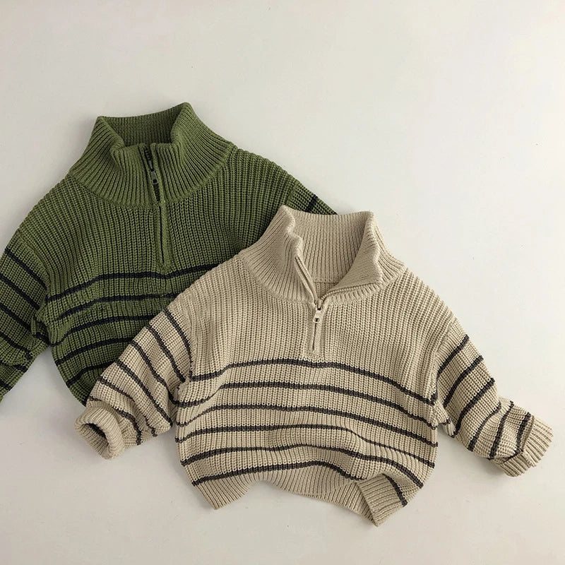 Stand Collar Striped Kids' Sweater