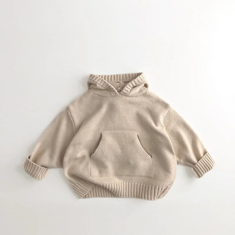 Fine Knit Hooded Sweater with Front Pocket