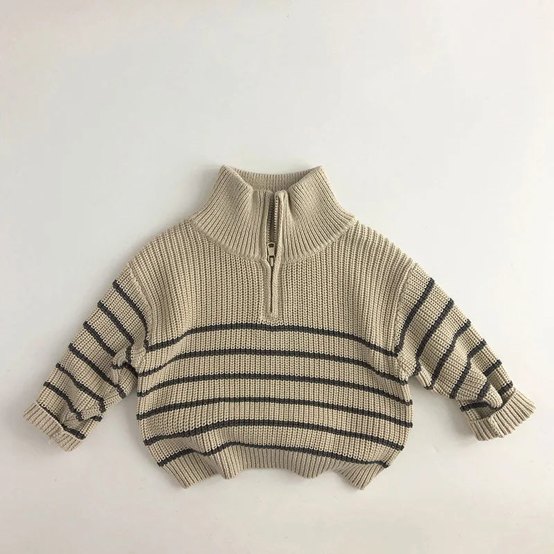 Stand Collar Striped Kids' Sweater