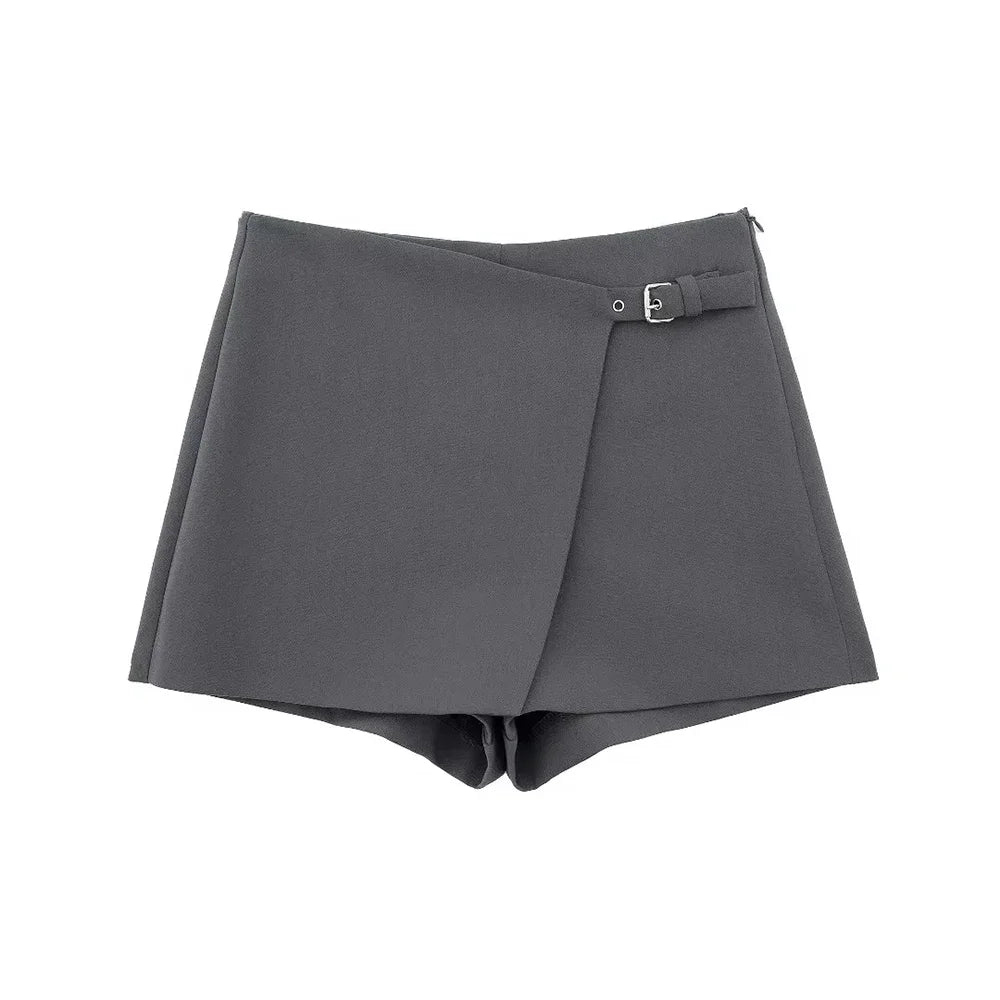 Asymmetric High-Waist Skort with Tab Detail