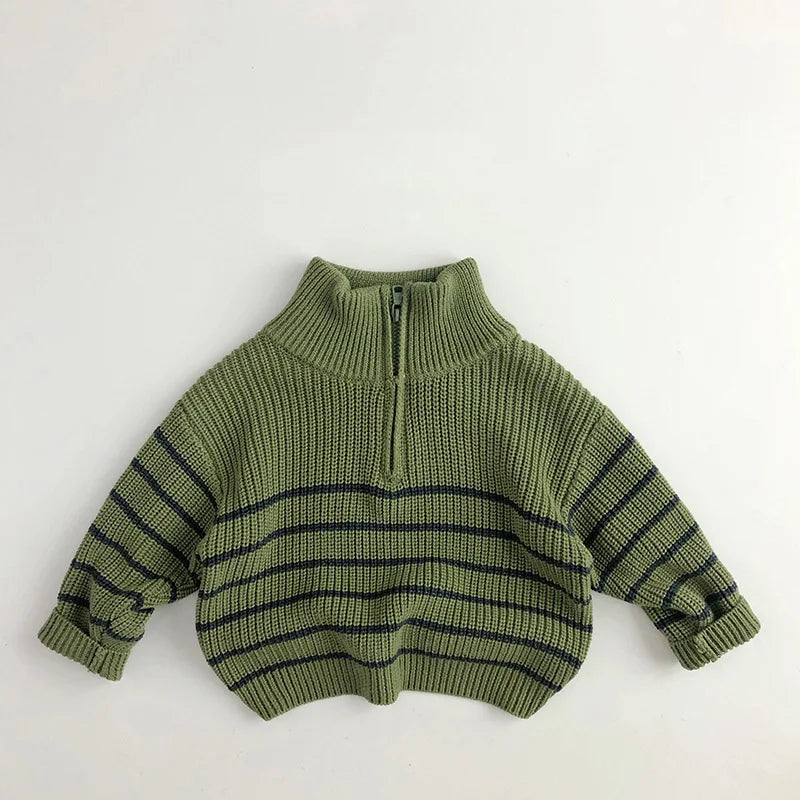 Stand Collar Striped Kids' Sweater