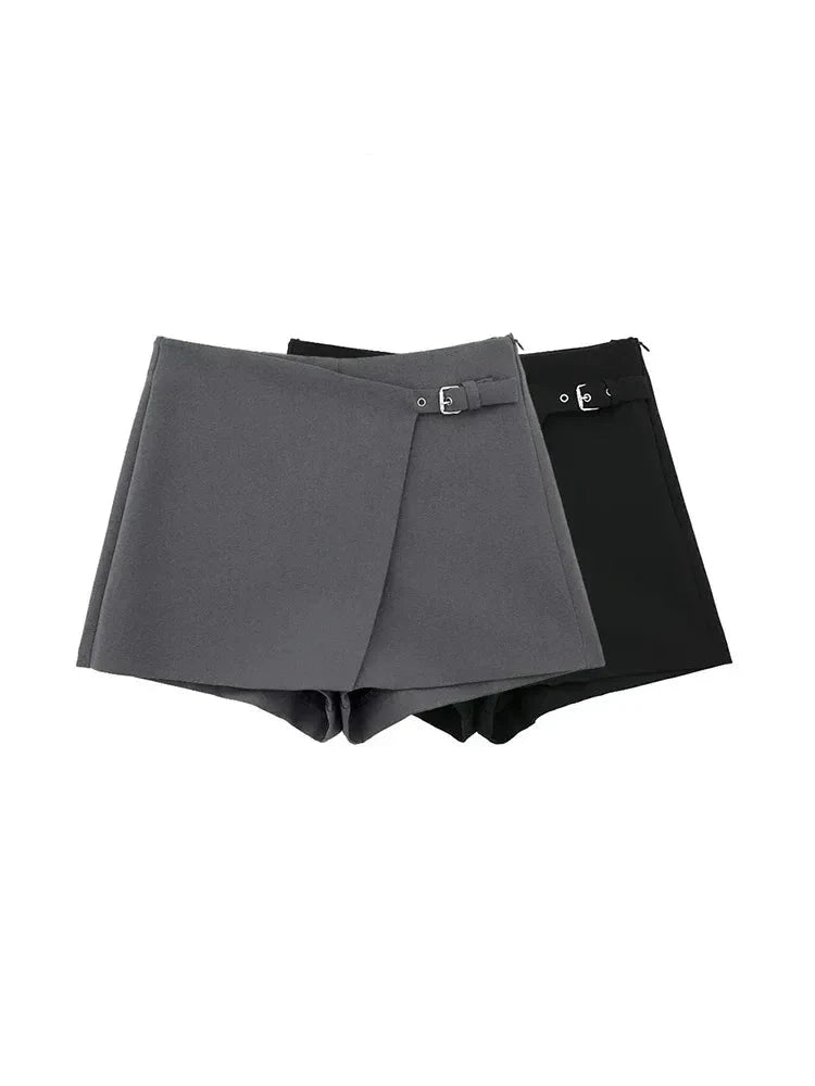 Asymmetric High-Waist Skort with Tab Detail