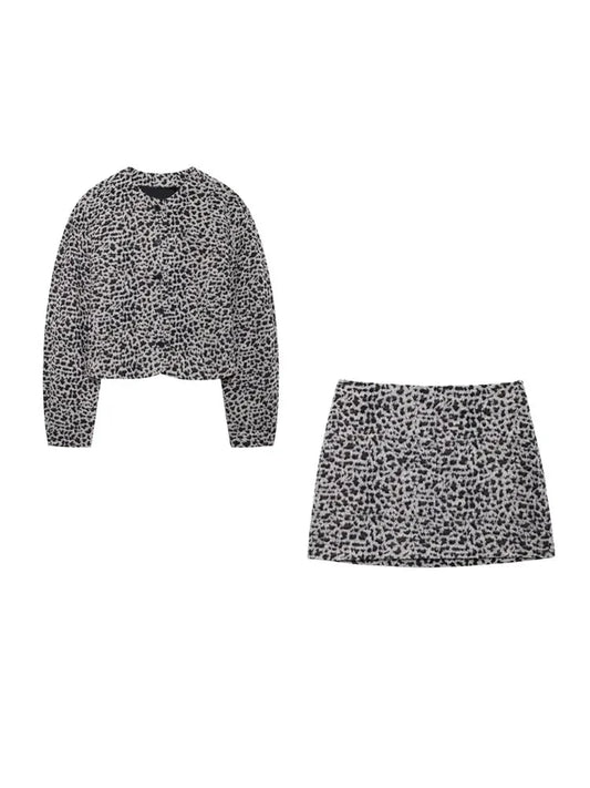 Women's Animal Print Two-Piece Set – Jacket & Mini Skirt