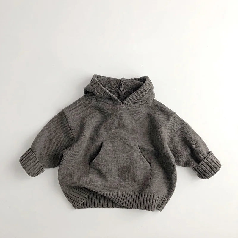 Fine Knit Hooded Sweater with Front Pocket