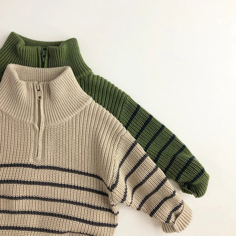 Stand Collar Striped Kids' Sweater